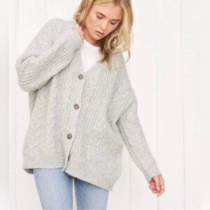 Jenni Kayne Gray Cable Knit Cocoon V-neck Cardigan Sweater- Small